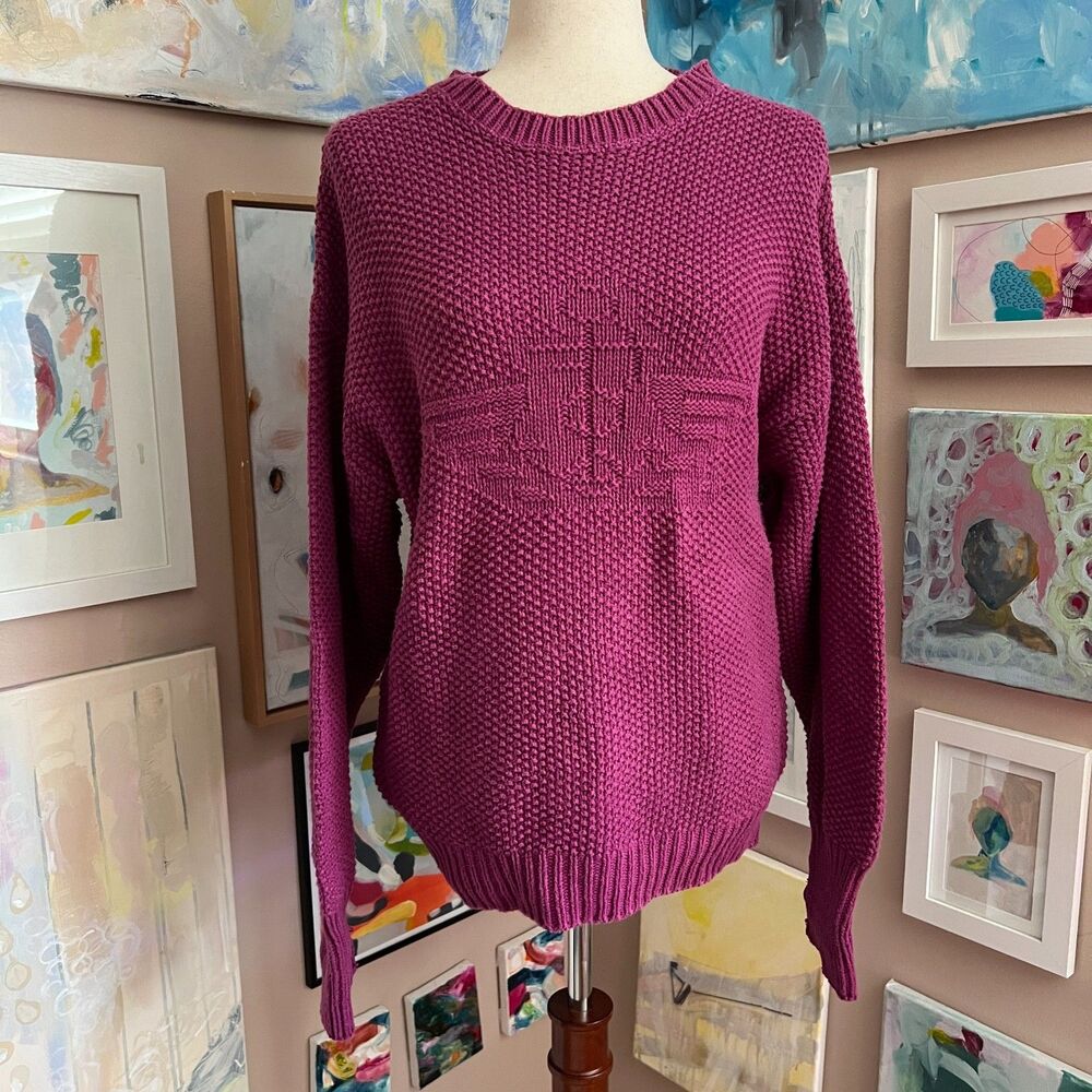 Dockers Textured Knit Sweater Pink Crewneck Pullover Made in USA‎ M 90s Casual